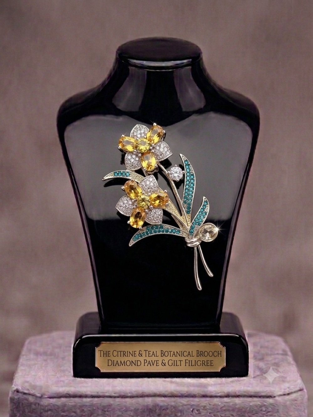 Citrine & Teal Floral Brooch – Elegant Women’s Jewelry
